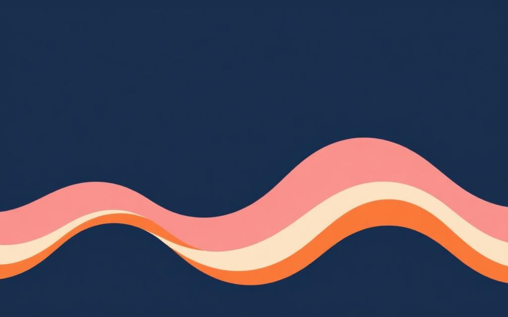 Onde colorate che salgono e scendono su fondo navy, metafora del ciclo boom-bust